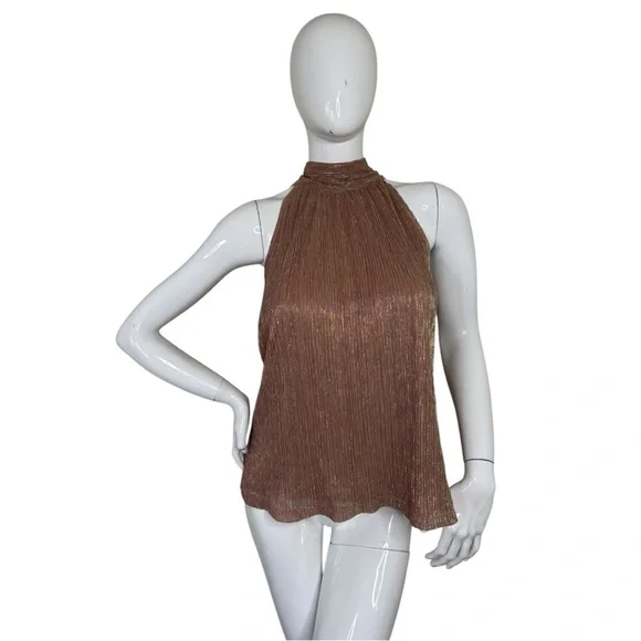 NWT Metallic sparkly holiday party Elegant Brown pink gold bold sexy Halter XL - Picture 4 of 15